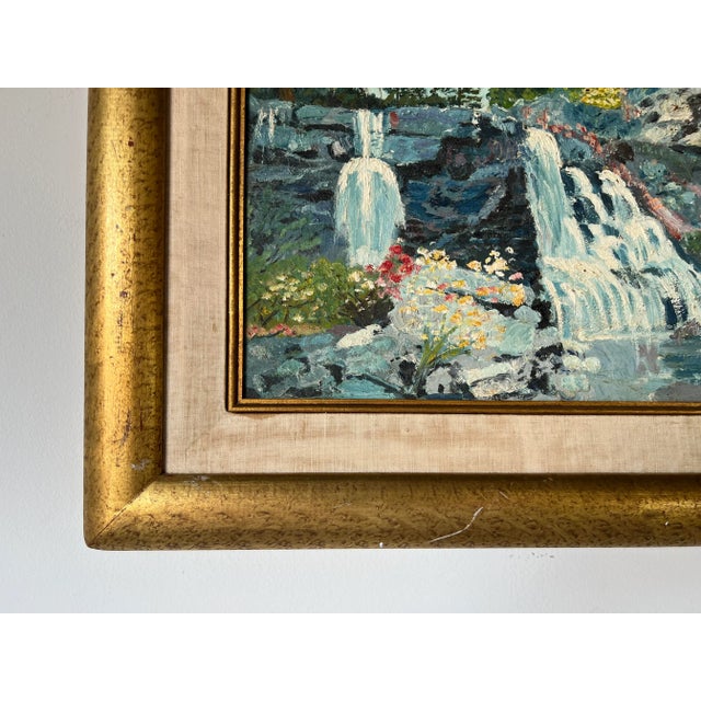 Vintage Impressionist Waterfall River - Forest Landscape Oil Painting, Signed For Sale In Miami - Image 6 of 13