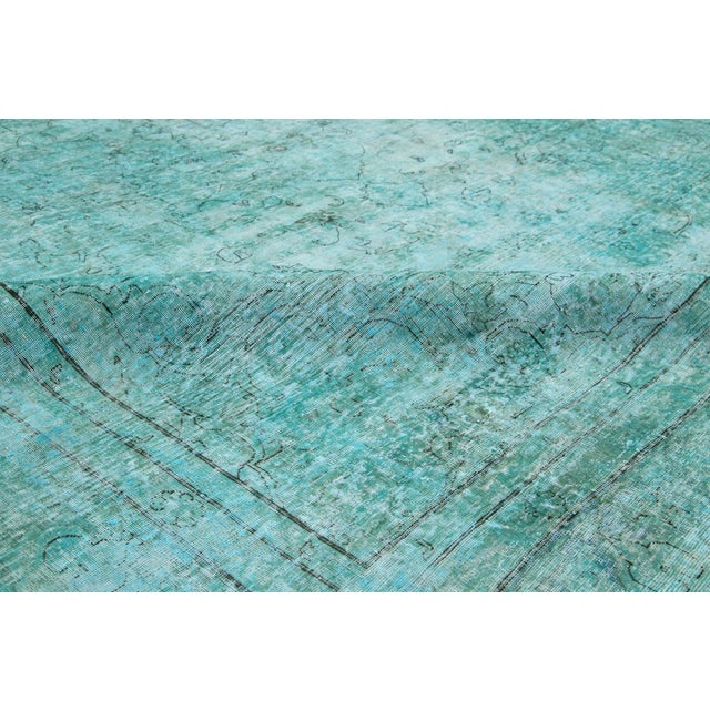 Allover Antique Overdyed Wool Rug Room Size in Green For Sale - Image 10 of 10