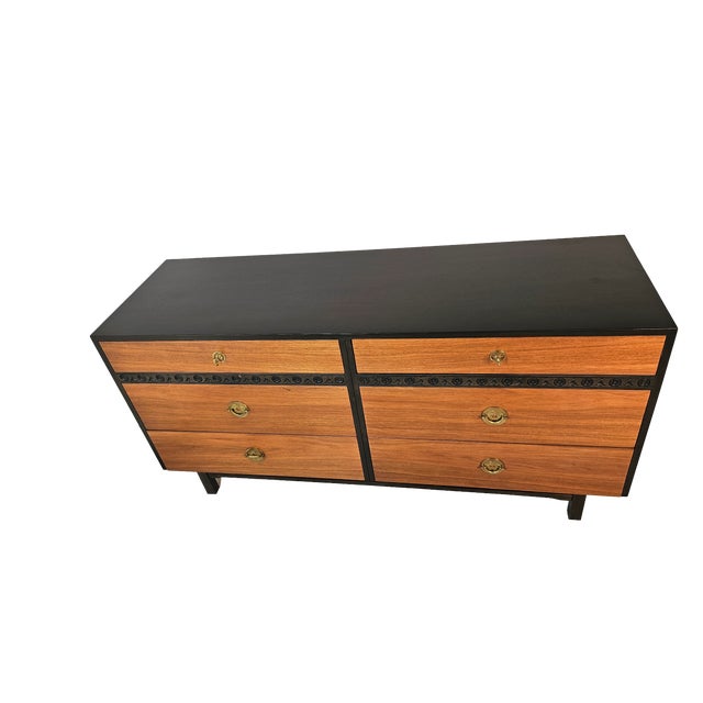 Vintage Walnut Dresser With Brass Hardware, 1970s For Sale In Los Angeles - Image 6 of 12
