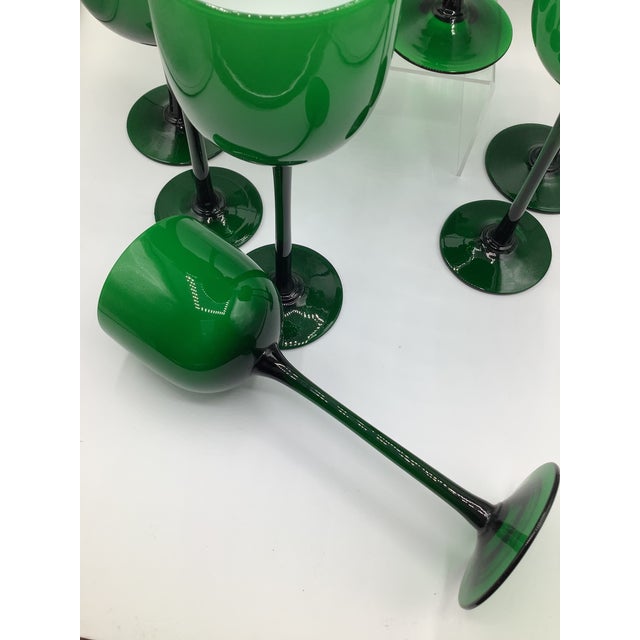 Green Vintage Carlo Moretti Italy Green White Cased Glass Tall Stem Wine Glasses - Set of 8 For Sale - Image 8 of 9