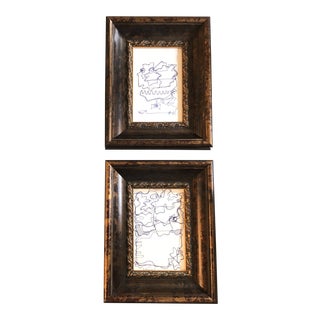 Gallery Wall Collection-2 Original Vintage Wayne Cunningham Small Abstract Ink Drawings Framed -Set of 2 For Sale