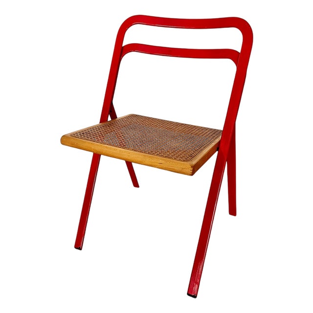 Folding Chair with Viennese Straw by Giorgio Cattelan for Cidue, Italy, 1970s For Sale