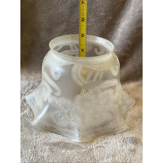 Antique Art Nouveau Style Etched Floral Design Frosted Glass Shade For Sale - Image 9 of 9