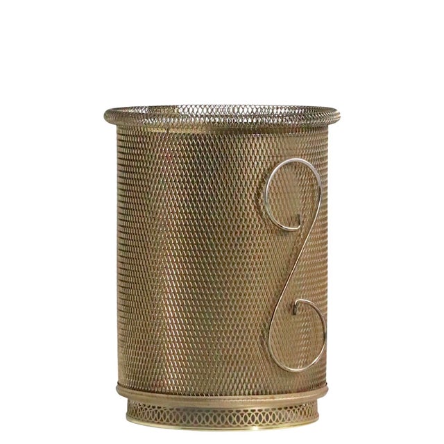 Mid 20th Century Hollywood Regency Gold Tone Metal Mesh Trashcan For Sale - Image 10 of 12