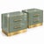 Italian nightstands in sage-green murano glass, presented as a matching pair for a contemporary bedroom. Each cabinet has...