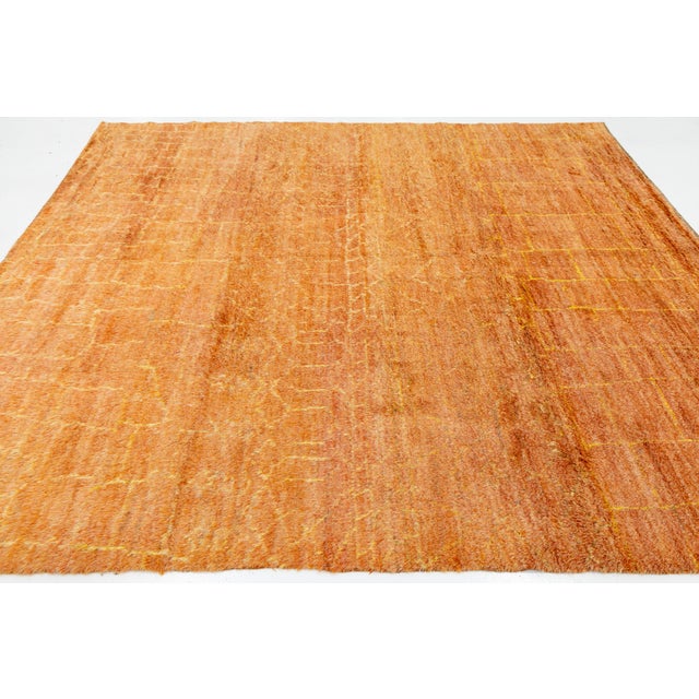 2020s Modern Moroccan Style Terracotta Wool Rug - Hand- Knotted Minimalist Area Rug For Sale - Image 5 of 12