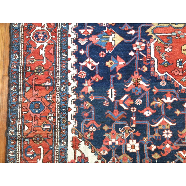 Traditional Antique Persian Square Navy Geometric Heriz Rug For Sale In New York - Image 6 of 18
