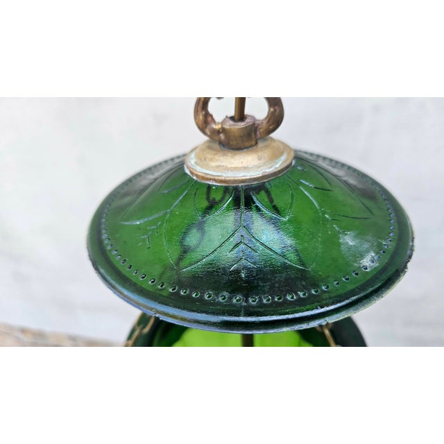 Art Deco Chandelier in Glass and Brass in Green, 1920s For Sale - Image 6 of 10