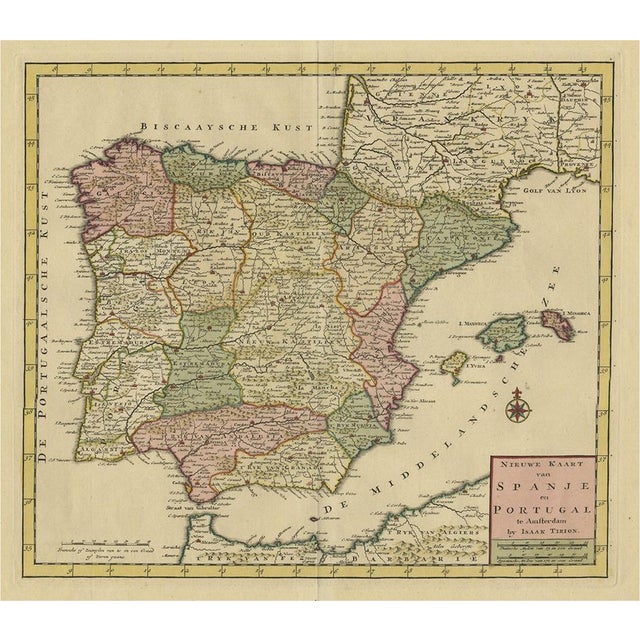 Detailed Map of Spain and Portugal, 1740 For Sale