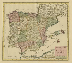 Detailed Map of Spain and Portugal, 1740