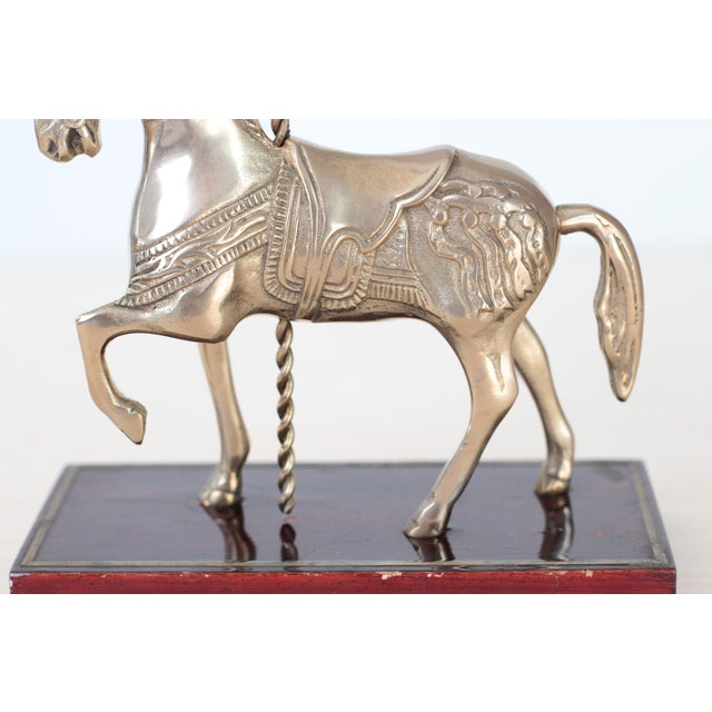 Mid-Century Brass Carousel Horse Figurine on Wood Base, Whimsical Home Decor For Sale - Image 9 of 17