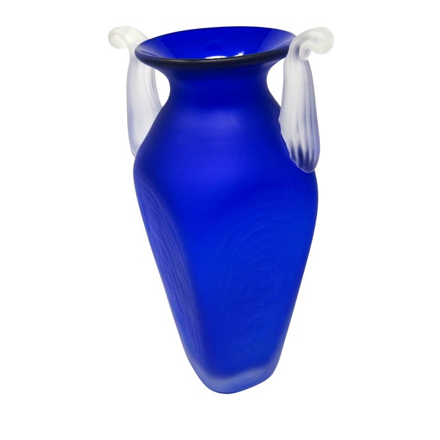 Blue Steven Newell Cobalt Satin Art Glass Vase - 1990s For Sale - Image 8 of 8