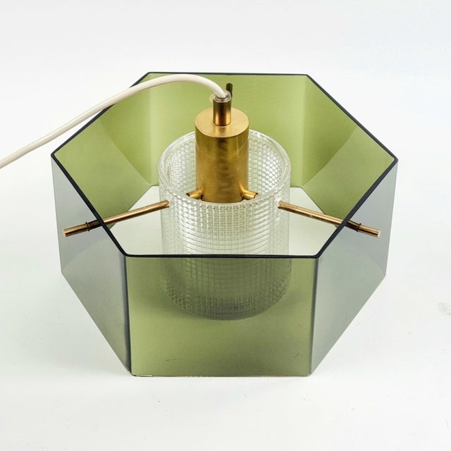 Metal Mid-Century Scandinavian Glass & Brass Pendant/Ceiling Light by Carl Fagerlund for Orrefors, Sweden, 1960s For Sale - Image 7 of 10