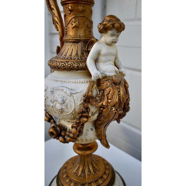 Antique Gilded Metal Lamp Renaissance Style Ornate Ewer Designed Figural Details For Sale - Image 15 of 17