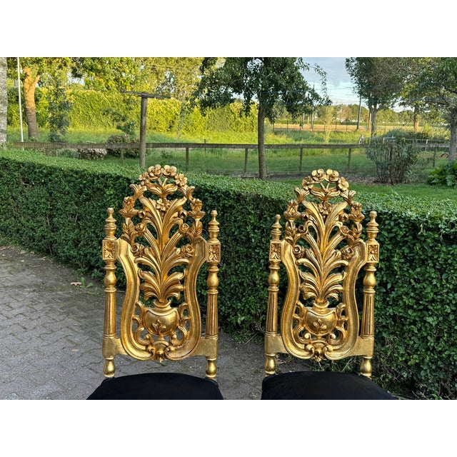 1900 Italian Rococo Gold Beech Black Velvet Dining Chairs - Set of 6 Pc For Sale - Image 10 of 18