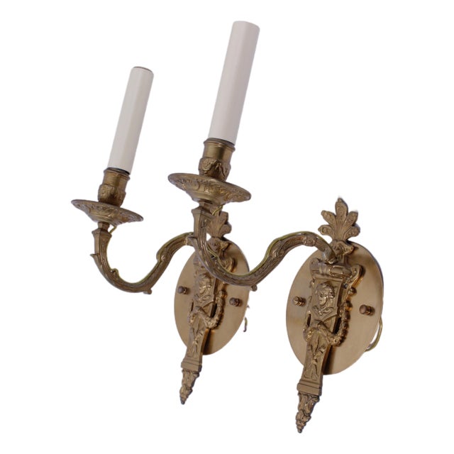 Pair of Antique French Style Brass Electrified Wall Sconces For Sale