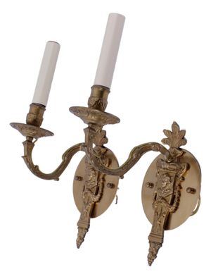 Pair of Antique French Style Brass Electrified Wall Sconces