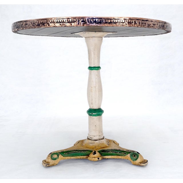 Copper 33" Dia Round Top Gueridon Center Cafe Table on Paint Decorated Iron Base For Sale - Image 6 of 12