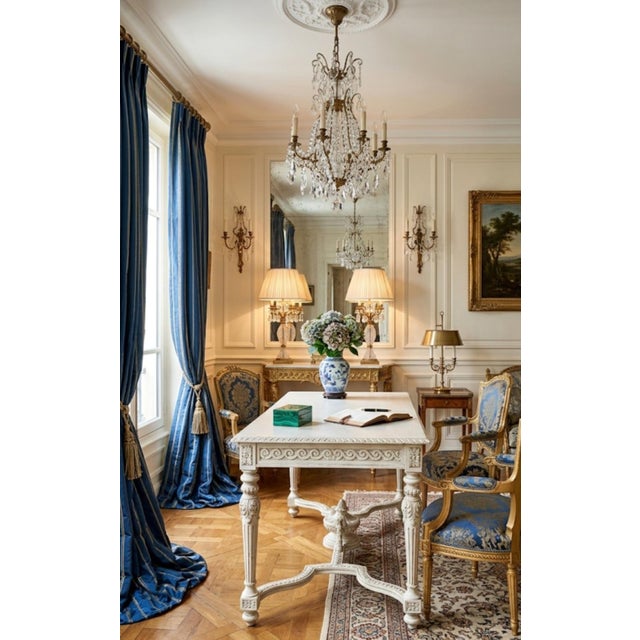 Vintage Off White Carved Urn Rose Louis Xvi, French Style Coastal Large Console Table For Sale In West Palm - Image 6 of 12