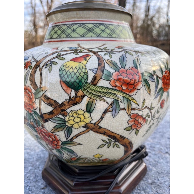 Asian Chinoiserie MCM Table Lamp W Bird and Floral Motif For Sale In Saint Louis - Image 6 of 9
