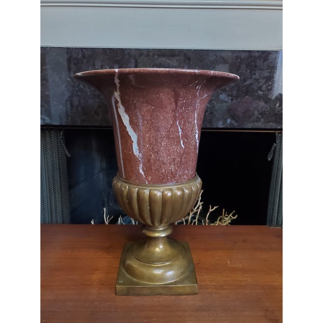Carved Rosso Di Verona Marble Stone and Bronze Medici Urn Style Neo-Classical Campana Form Vase For Sale - Image 13 of 14