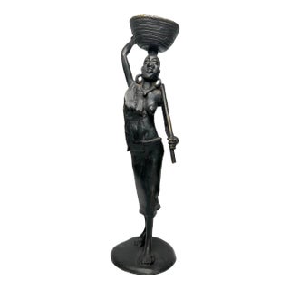 Tribal Female Solid Bronze Finish Figurine For Sale