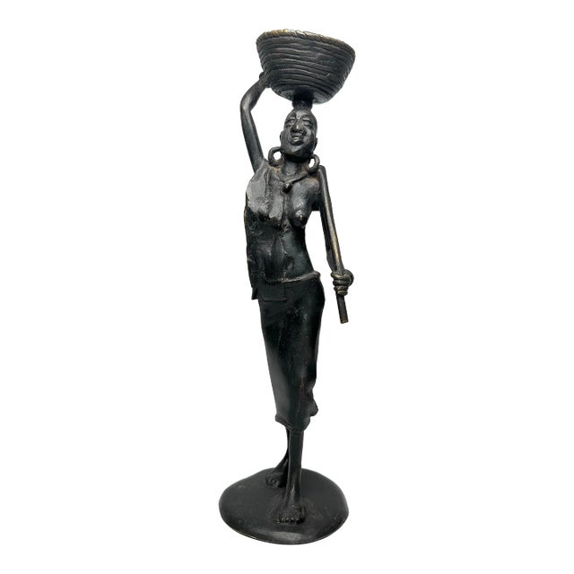 Tribal Female Solid Bronze Finish Figurine For Sale