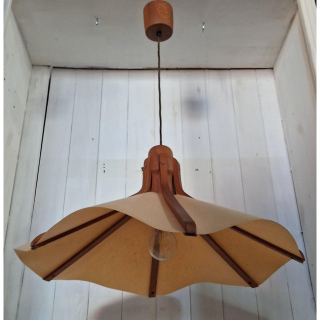 Vintage Pendant Lamp in Teak, 1970s For Sale - Image 6 of 8