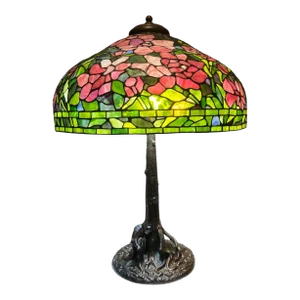 Unique Art Glass & Metal Company Leaded Glass Peony Table Lamp C. 1915