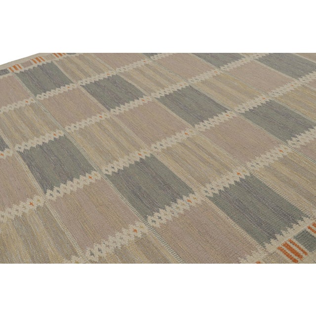 Rug & Kilim Rug & Kilim’s Scandinavian Style Rug With Beige-brown and Blue Patterns 12x15 For Sale - Image 4 of 6