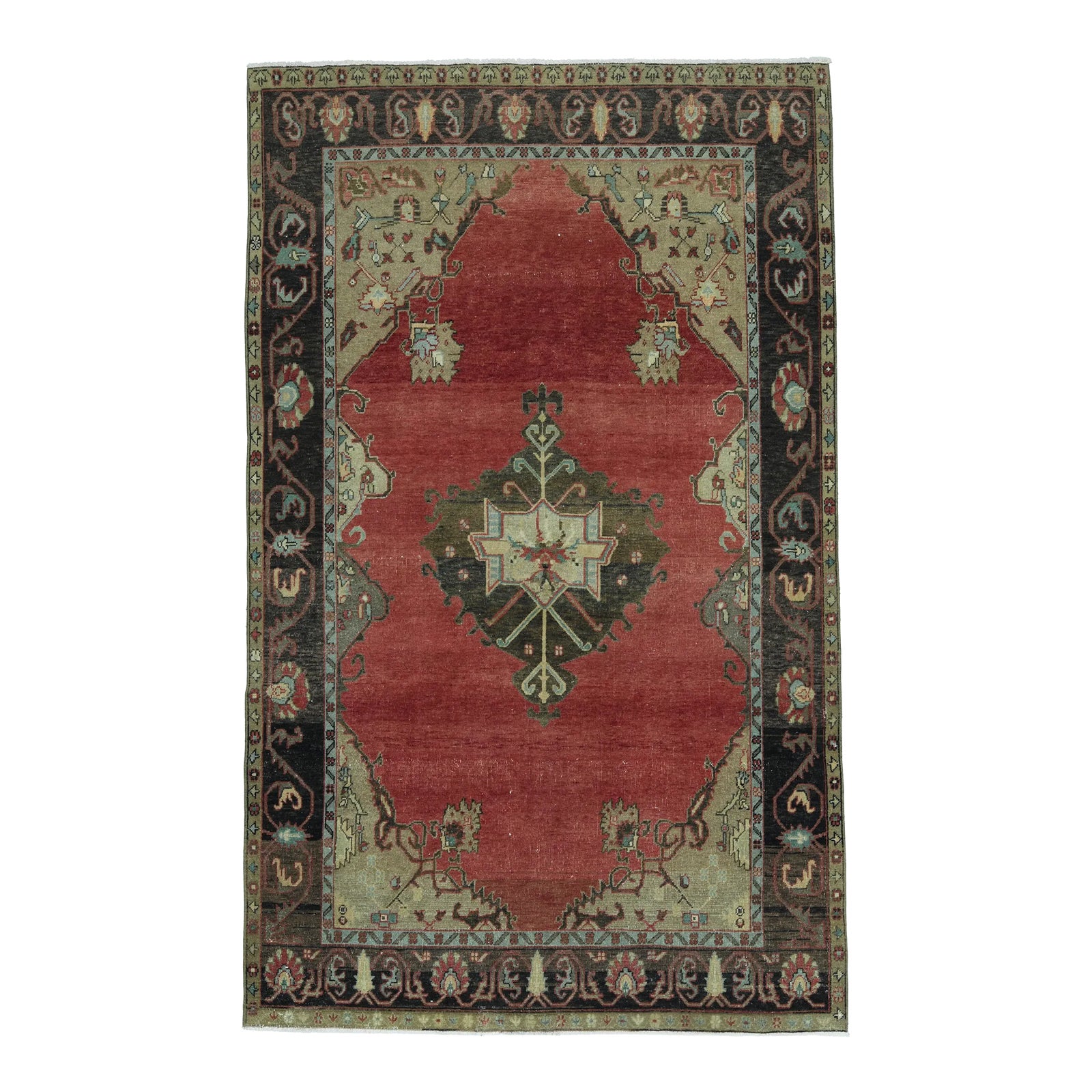 1970s Vintage Turkish Handmade Wool & Cotton Red Area Rug | Chairish