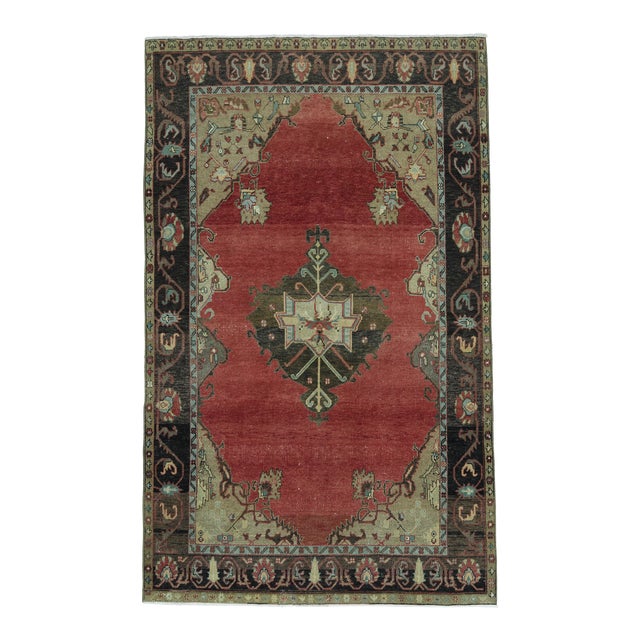 1970s Vintage Turkish Handmade Wool & Cotton Red Area Rug For Sale