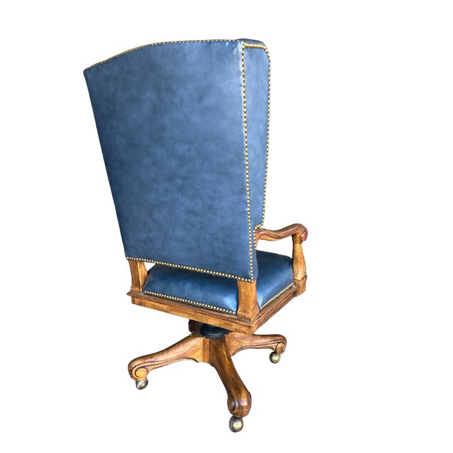1980s Vintage Drexel Heritage Navy Leather Executive Office Chair For Sale - Image 5 of 11