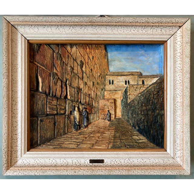 Manobla, Vintage Jerusalem Western Wall Relief Sculpture Model Diorama Painting Judaica, c.1950's For Sale - Image 10 of 13