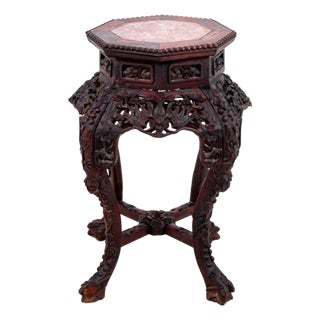 Chinese Hardwood and Marble Pedestal Table For Sale