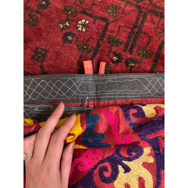 Vintage Uzbek Suzani Silk Embroidered Tapestry, Circa 1960s–1970s, Large 74” X 74” Central Asian Wall Hanging [Af] For Sale - Image 9 of 10