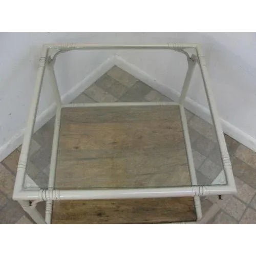 Mid-Century Metal Faux Bamboo Patio End Table For Sale - Image 4 of 10