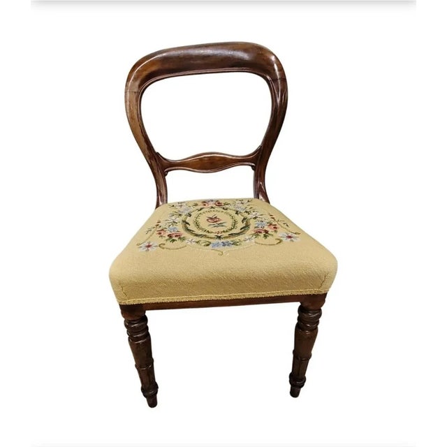 Set of 5 Late Victorian Balloon Back Mahogany & Custom Newer Needlepoint Work Chairs For Sale - Image 9 of 12