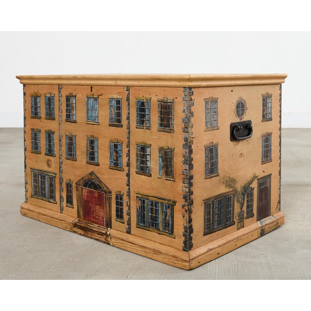 Traditional Country English Painted Pine Trunk With Georgian House Facade For Sale - Image 3 of 18