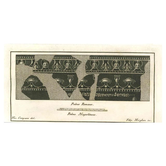 Filippo Morghen, Decorative Wall Fresco, Etching, 18th Century For Sale