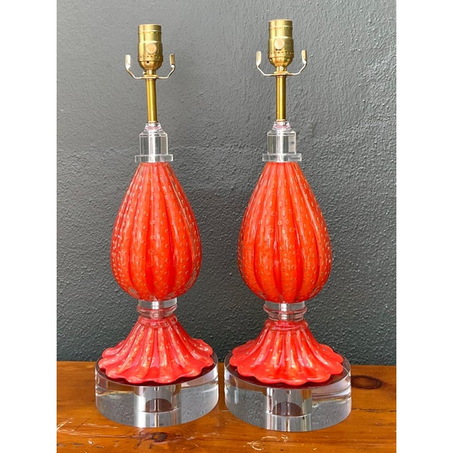 Vintage Italian Murano Glass Lamps - Set of 2 For Sale - Image 10 of 15