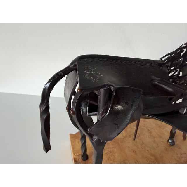 Vintage Brutalist Abstract Mare & Foal Metal Sculpture on Burl Wood Base For Sale - Image 15 of 16