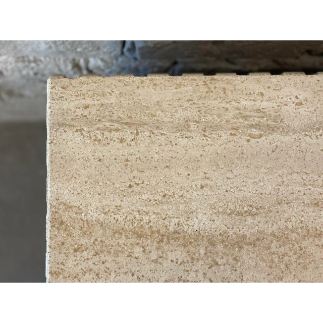 1980s Postmodern Channeled Travertine Coffee Table on Wheels For Sale - Image 9 of 13