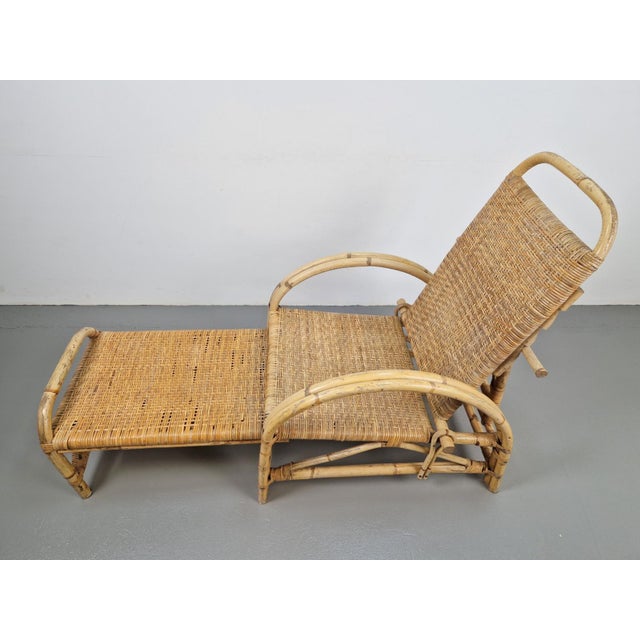 Vintage Extendable Garden Deck Chair in Rattan, 1960 For Sale - Image 14 of 18