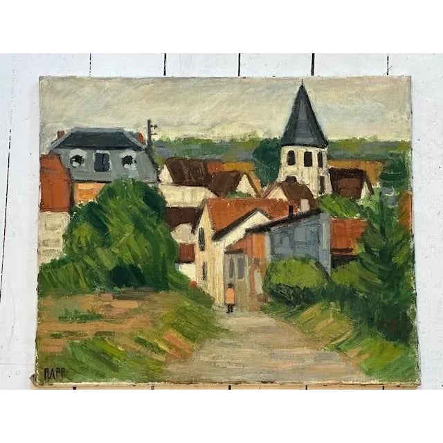 Green French Village by Ginette Rapp Circa 1950's France For Sale - Image 8 of 11