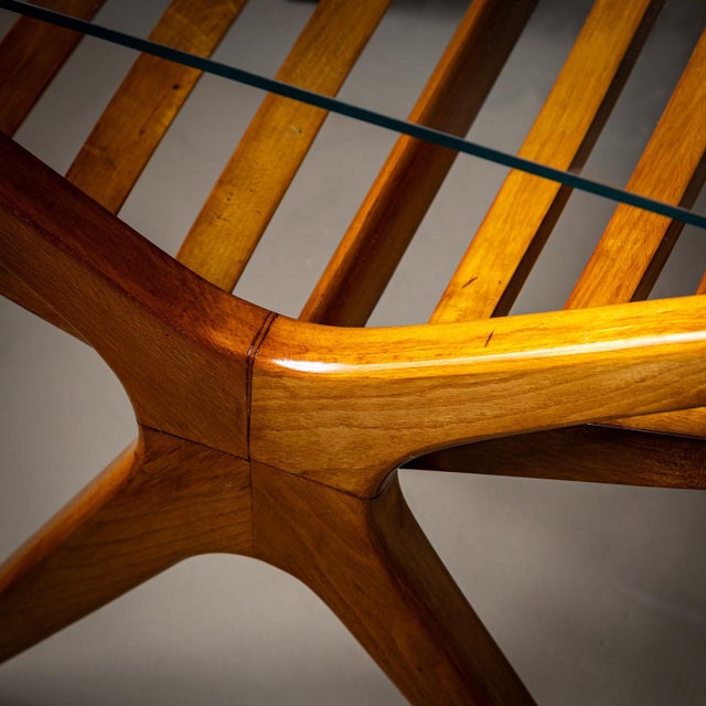 Wood 1950s Mid-Century Italian Side Table with Glass Top and Magazine Rack For Sale - Image 7 of 13