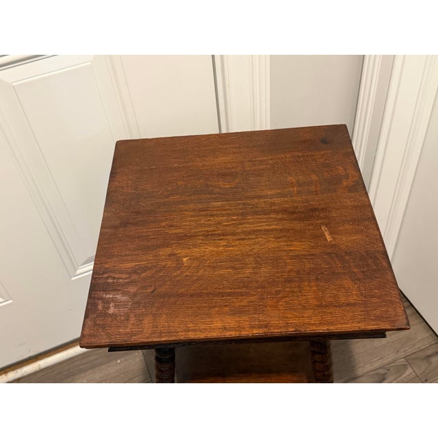 Burnt Umber Antique Victorian Quartersawn Tiger Oak Parlor Table With Barley Twist Legs, Circa 1890s For Sale - Image 8 of 8