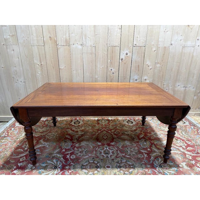Wood Louis Philippe Farmhouse Table with Drop Leaves in Mahogany For Sale - Image 7 of 8