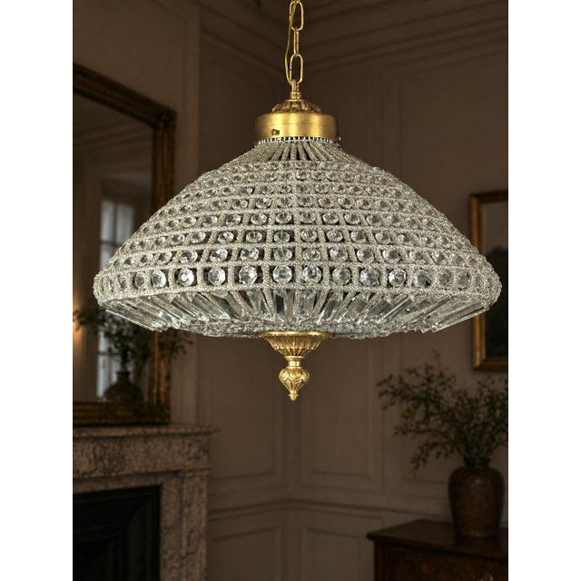 1960 French Artisan Gold Bronze Crystal Chandelier For Sale - Image 4 of 15