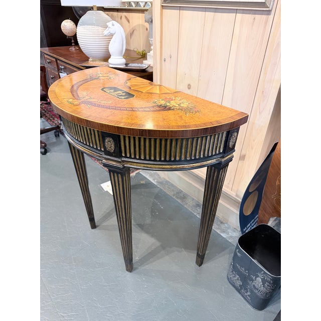 Neoclassical Antique Neoclassical Marquetry Demilune Console Table For Sale - Image 3 of 9